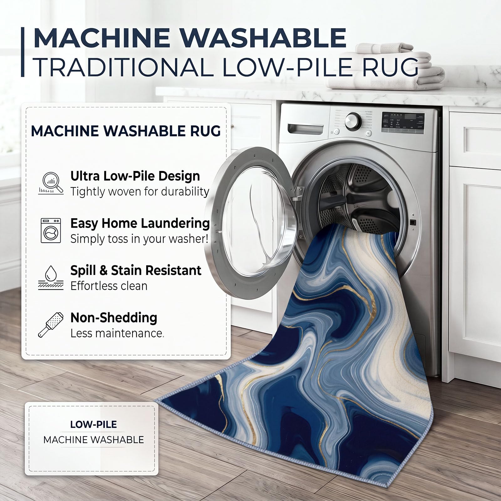 Générique Tapis Lavable Bleu Marbre,80x150 cm