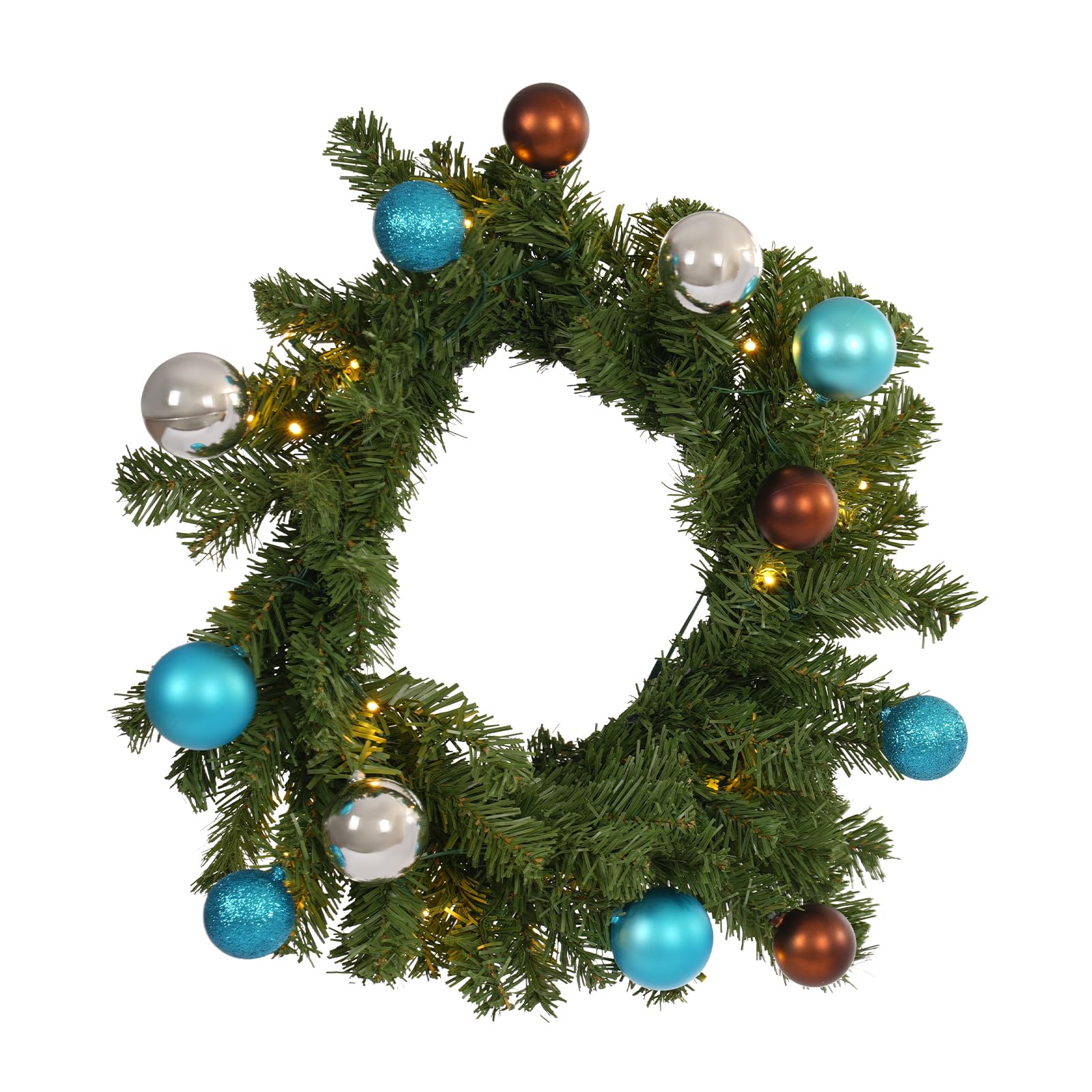 Huspoo Green, Blue Light Up Christmas Wreath For Front Door, 18Inch/45Cm Pre Lit Christmas Door Wreath Hanger, Xmas Reef With 15 Led Lights And Timer Function For Fireplace Wall Door Xmas Outside Decor