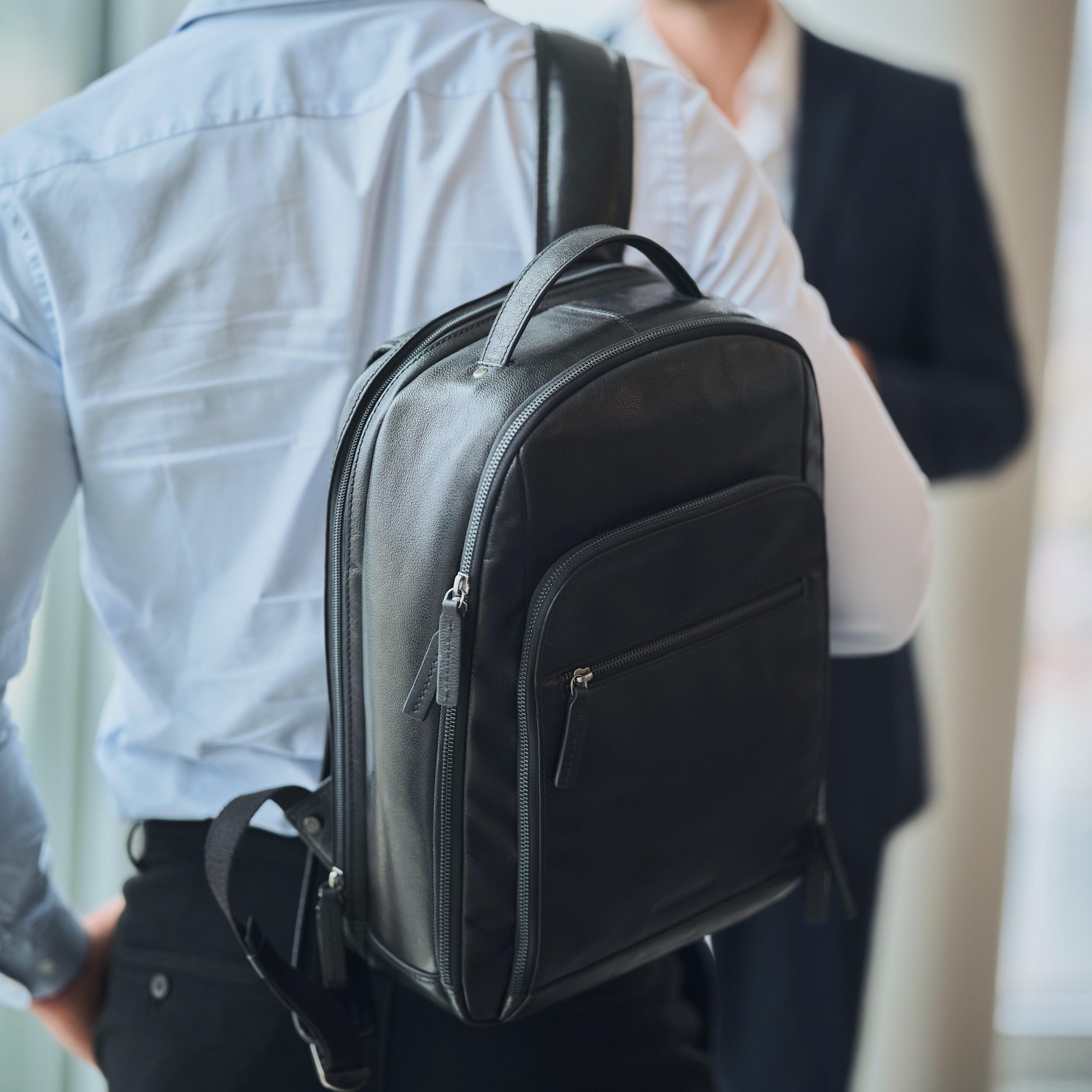 DRAKENSBERG Leder 16" Business Rucksack Frederico' luxuriöse Laptoprucksack für Büro, Arbeit und Reise, 20L - Schwarz, DR00547