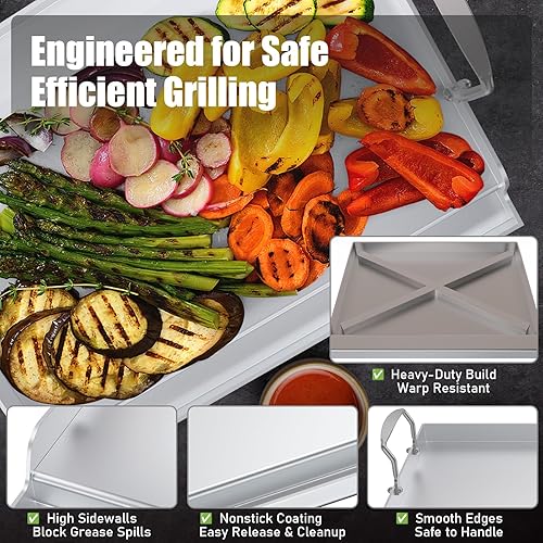 Miniatura 3 de Plancha antiadherente de acero inoxidable para parrilla de gas, parrilla nanocerámica para estufa de gas de 17 x 13 pulgadas, sartén de cocina plana