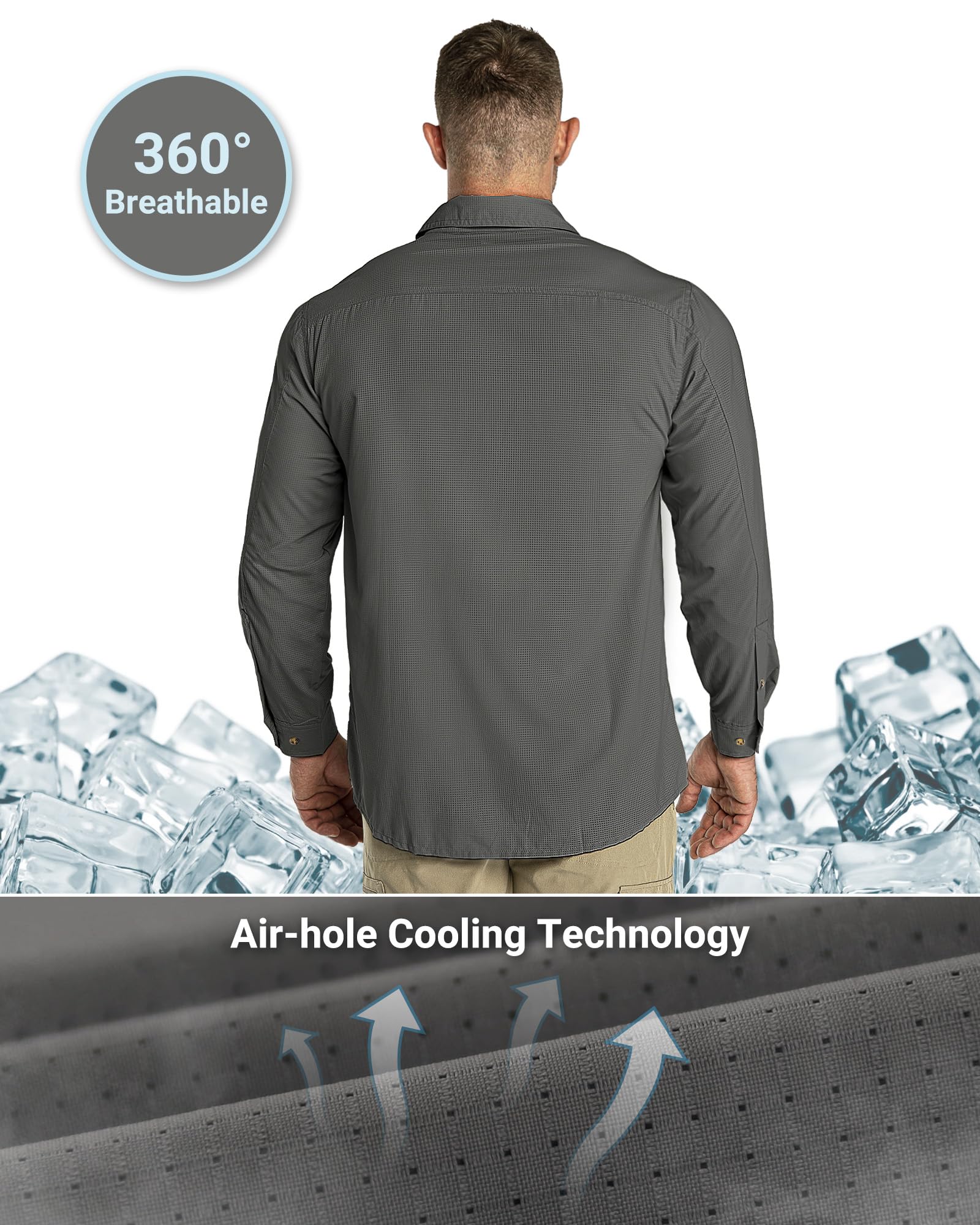 Outdoor Ventures Camisa de manga larga para hombre, camisa funcional para exteriores, de secado rápido, informal, transpirable, gris, XXL