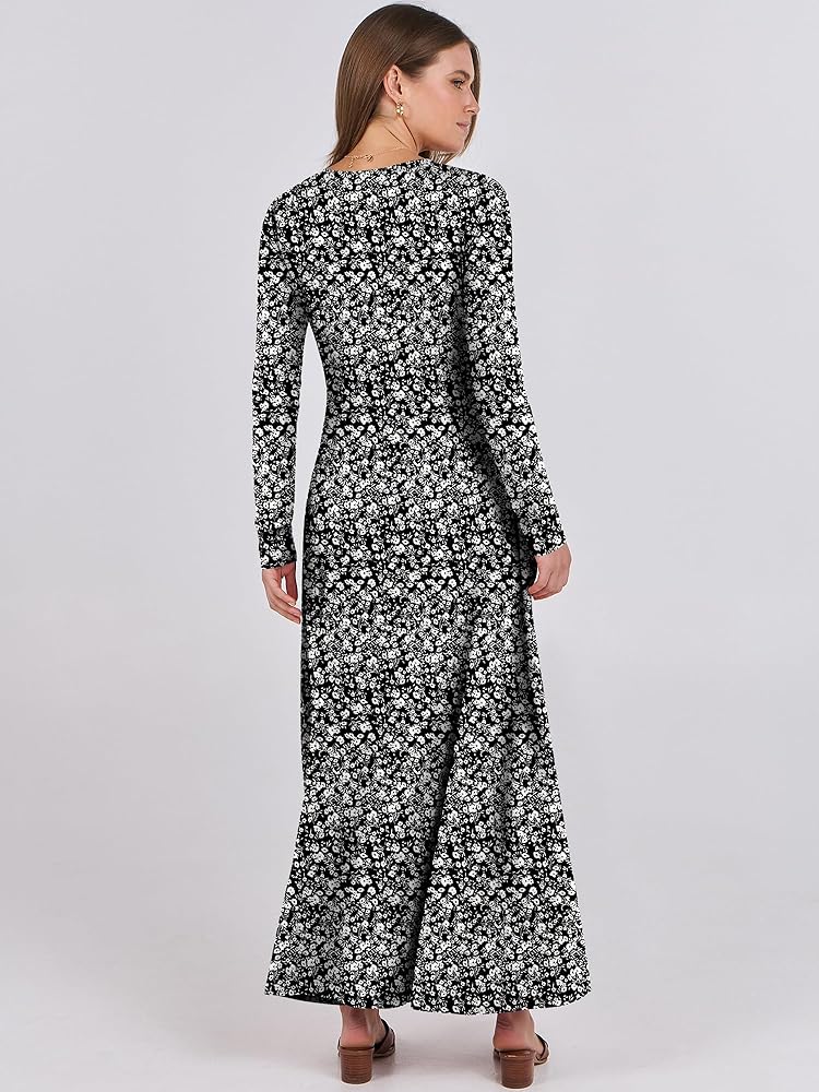 ANRABESS Women's Long Sleeve Maxi Dress 2026 Spring Casual Button Fit &  Flare A-Line Swing Flowy Long Dresses Winter Trendy Black Floral Small at  Amazon Women's Clothing store