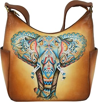 Anuschka Womens Original Hand-Painted Genuine Vegetable Tanned Leather Classic Hobo With Side Pockets