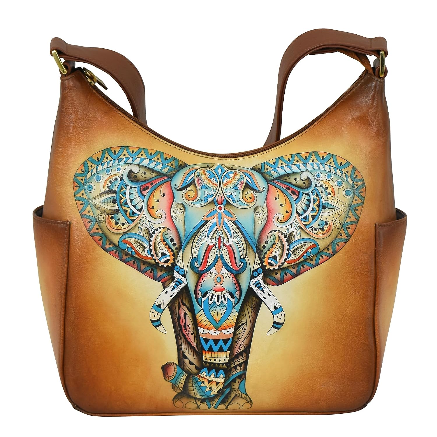 Anuschka Women's Hand-Painted Genuine Vegetable Tanned Leather Classic Hobo With Side Pockets - Deep Side Pockets, Multipu...