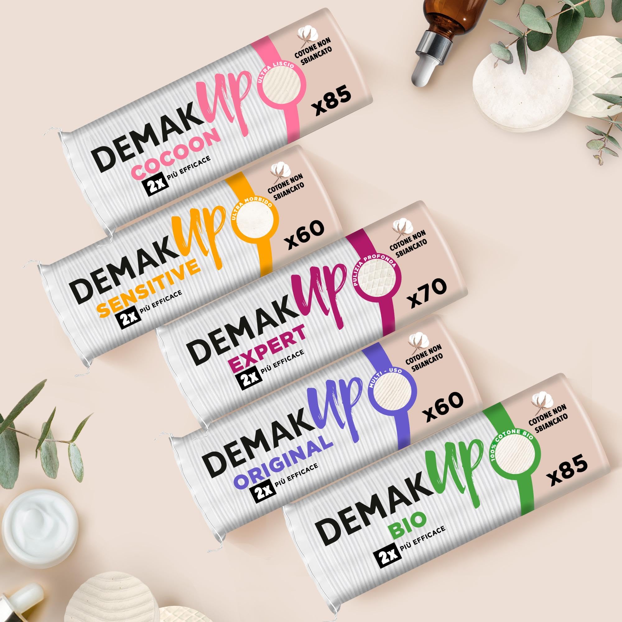 Demak'up Sensitive dischetti struccanti in cotone, Maxi Formato 4 confezioni da 64 dischetti, 256 dischetti totali