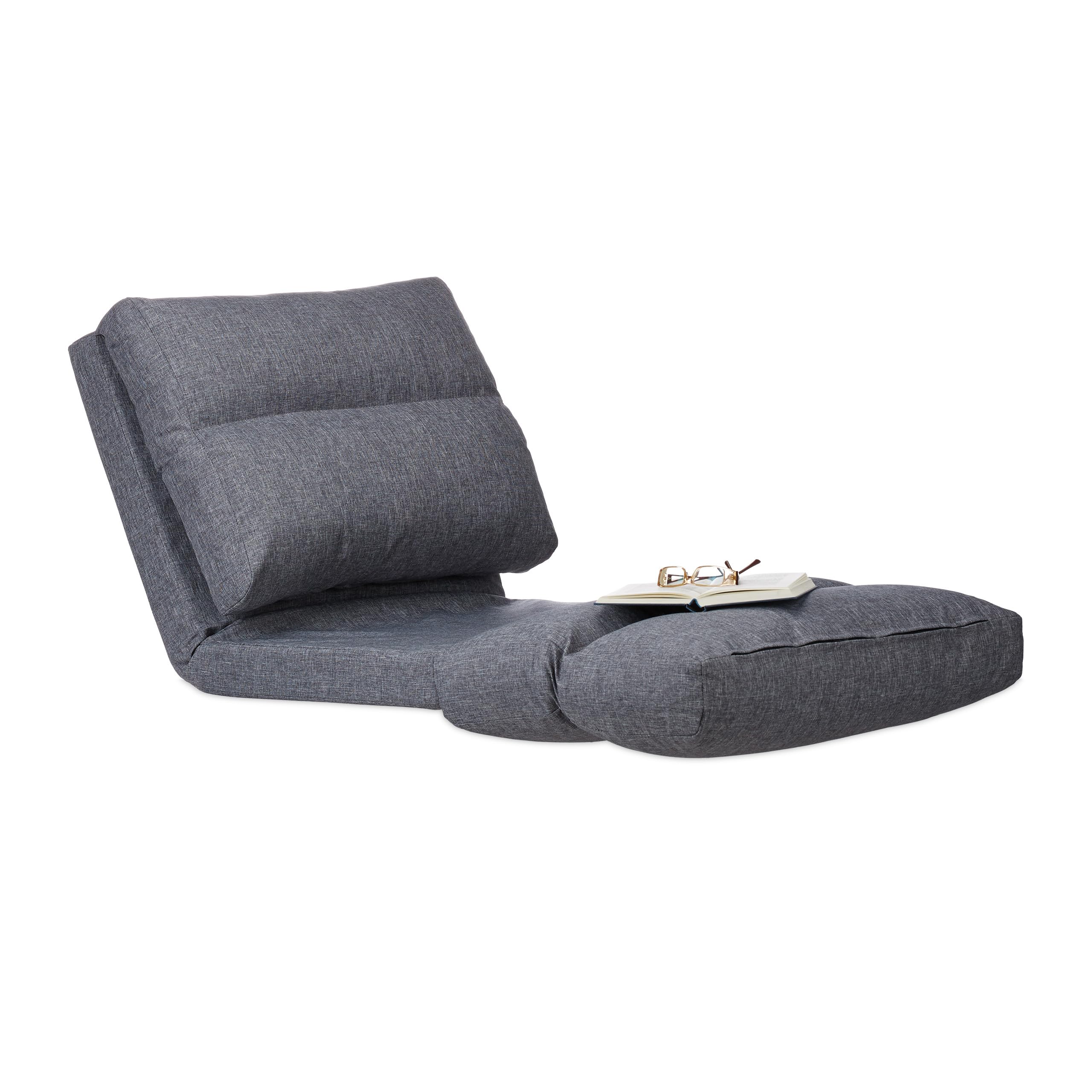 Relaxdays Silla Suelo, Lectura, Meditación, Sillón Cama, Colchón Plegable, Sillón Puff, Poliéster-DM, 194 cm, Gris