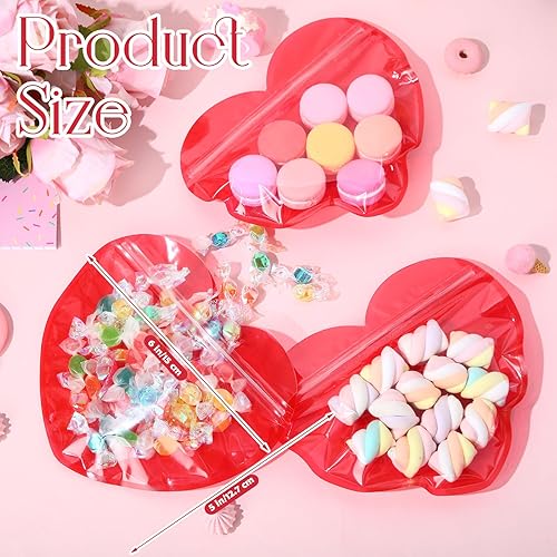 Miniatura 2 de Yexiya 50 bolsas de regalo de San Valentín, bolsas de regalo en forma de corazón, de plástico, para golosinas, contenedores resellables de embalaje