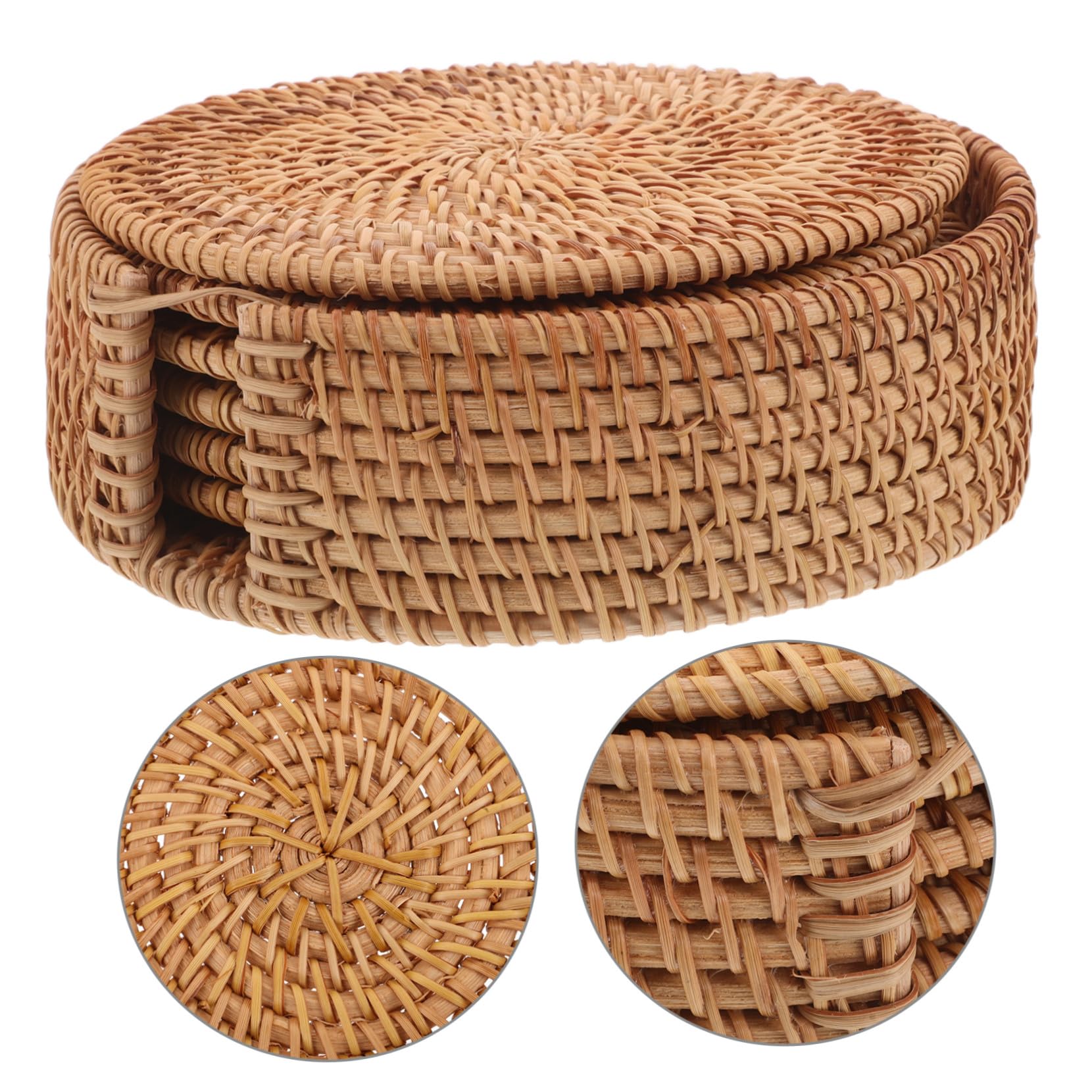 Toyvian 6piezas Posavasos de Mimbre Tejidos Mano Redondos Resistentes al Calor para Proteger Mesa y Tazas de Café Juego de Salvamanteles Naturales