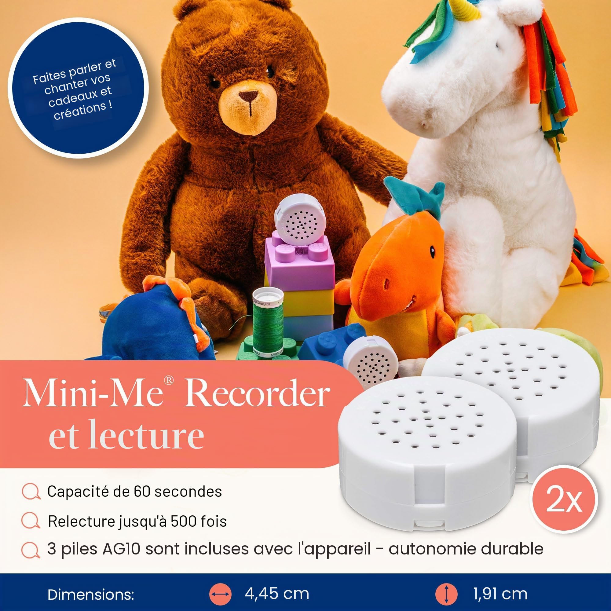VoiceGift Enregistreur Vocal Multi-Messages 60 Secondes (Blanc | 2 Paquet)