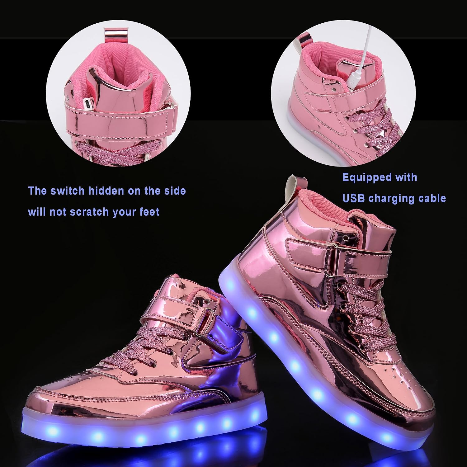 Unisex LED Shoes Light Up Shoes High Top Sneakers for Women Men pink39 image 3
