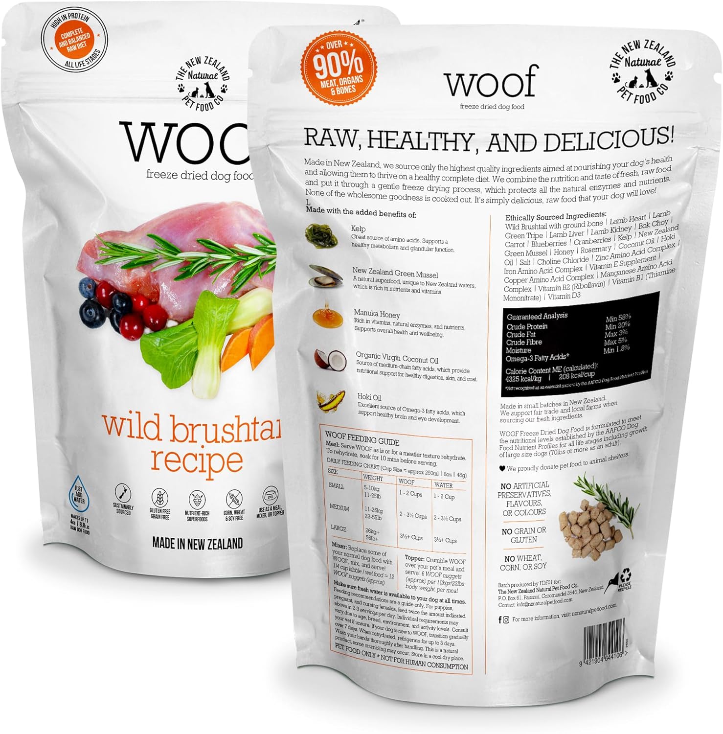 The New Zealand Natural Pet Food Co. WOOF Freeze Dried Dog Food - Wild Brushtail Recipe, High Protein Dog Treats, Dog Food Toppers & Meals, 2.2 lb