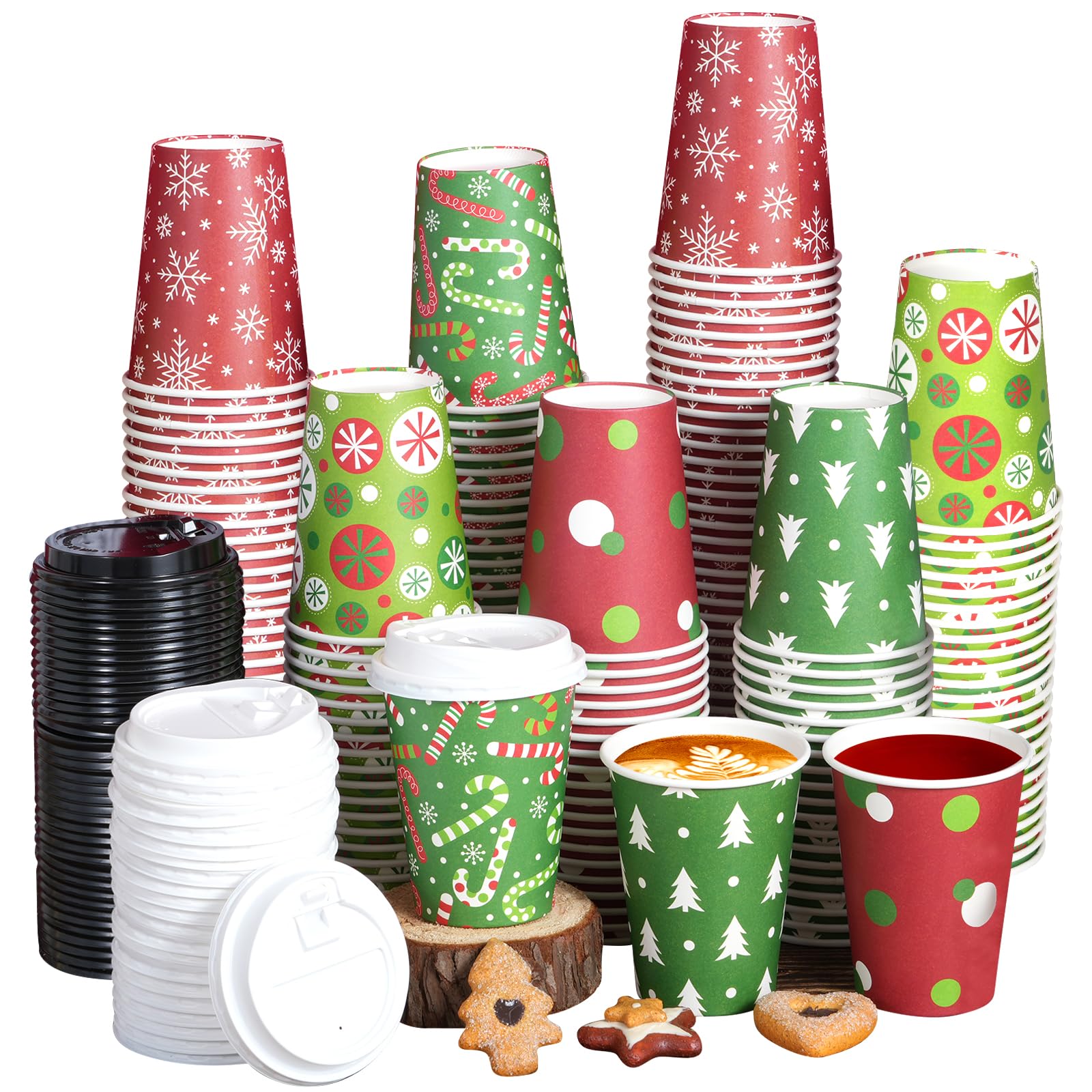 Amazon.com: Hallswl 200 Pieces 12 oz Christmas Paper Cups with Lids ...