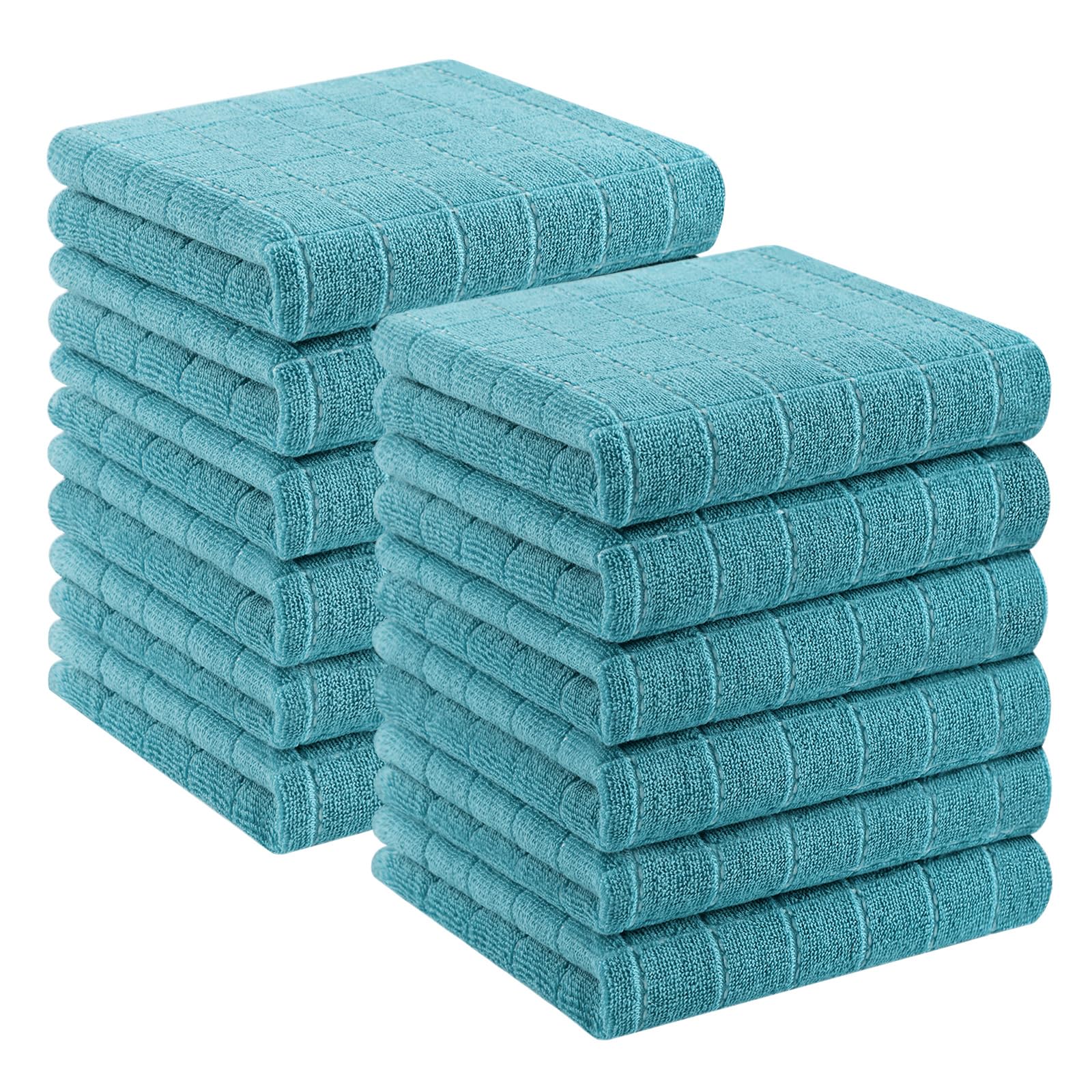 Homaxy 100% Cotton Terry Kitchen Towels, 12 Pack, Lake Blue | Ultra Soft and Absorbent Dish Towels for Kitchen, Suitable for Drying and Washing Dishes