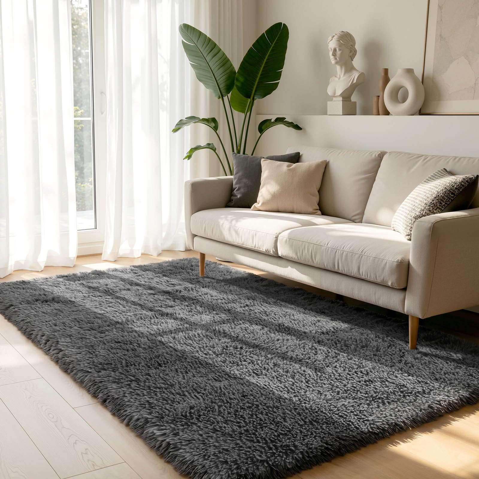 LNZHAO Rugs Living Room 150x80 CM: Small Area Rugs for Bedroom – Fluffy Shaggy Rug Washable Modern Carpet – Soft Non Slip Rug Bedside Rug for Kids Room, Lounge, Dining Room, Grey