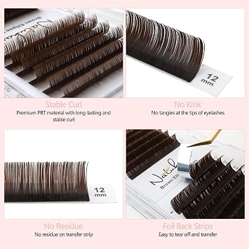 Ellipse Flat Eyelash Extension C Curl 0.15mm 8-15mm Mixed Tray Individual Volume Lash Split Tips False Eye Lash Supplies Natural Soft Flat Lashes Extensions (Brown;0.15 C, 8-15 MIX)