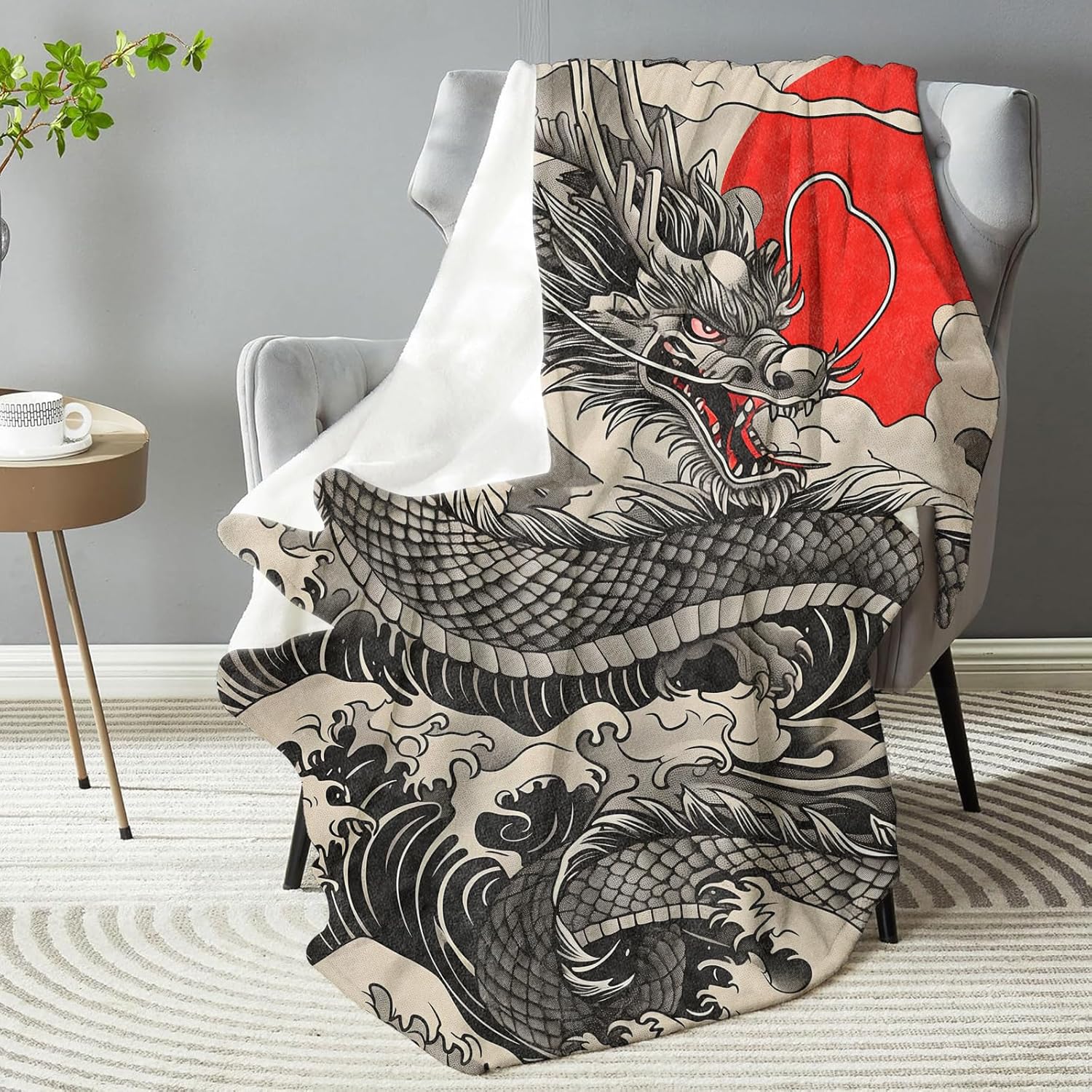 Aesthetic Dragon Blanket - Soft Plush Flannel, Comfy&Lightweight for All Seasons, Warm and Fuzzy, Anti-Pilling Throw Blanket for Couch, Bedroom, Travel, Bed, Outdoor 50in×60in