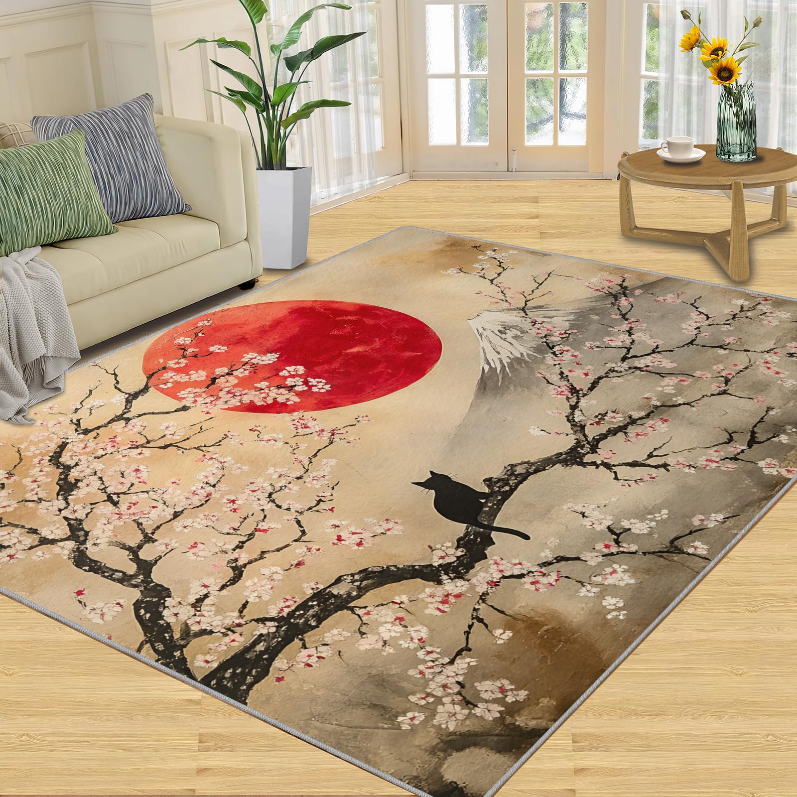 Tapis japonais lavable pour salon, chambre à coucher, salon, bureau, bureau, 180 x 240 cm