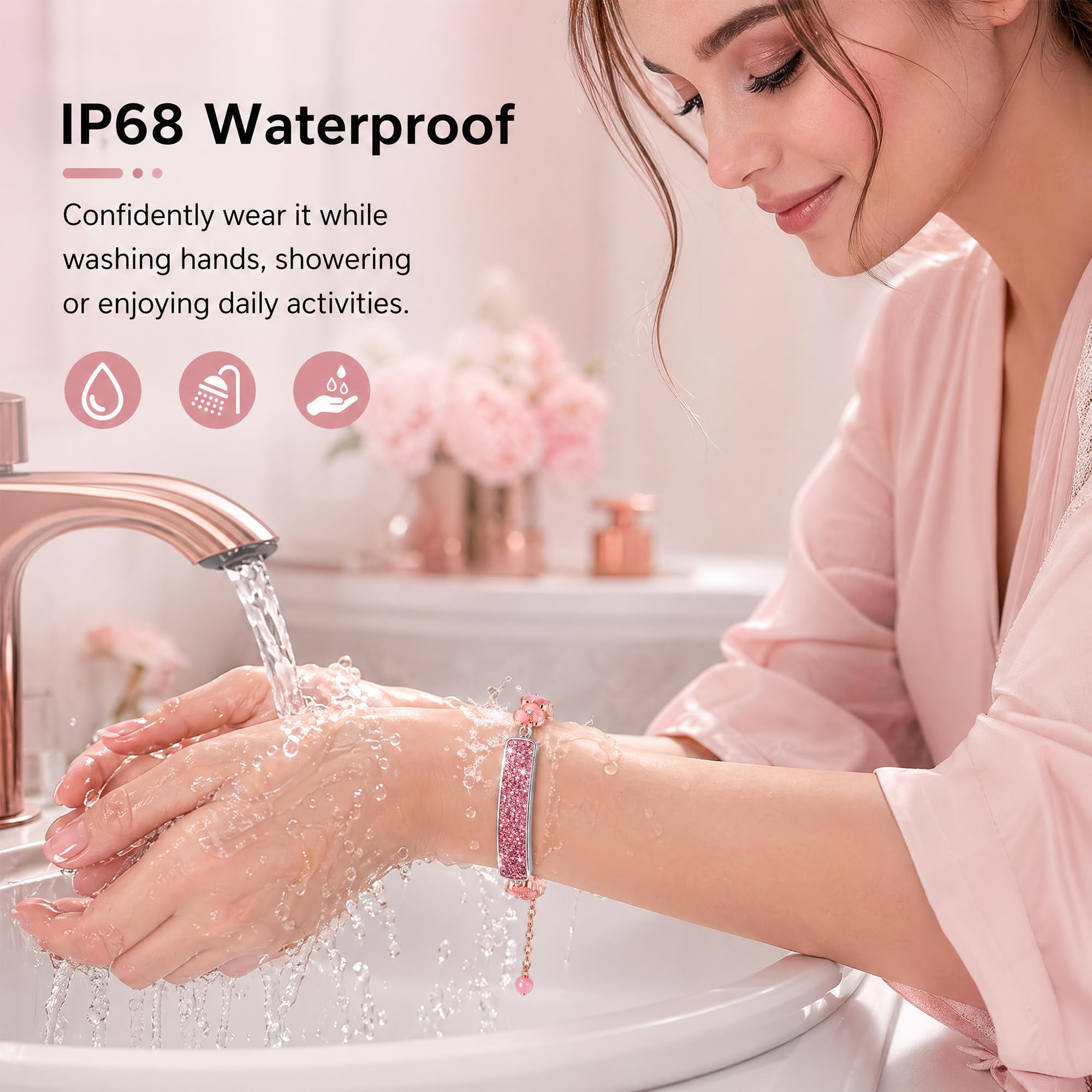 Braccialetto intelligente da donna – Gioielli Fitness & Activity Tracker con attività 24/7 battito cardiaco, ritmo e recupero, tracker regolabile senza schermo per donne