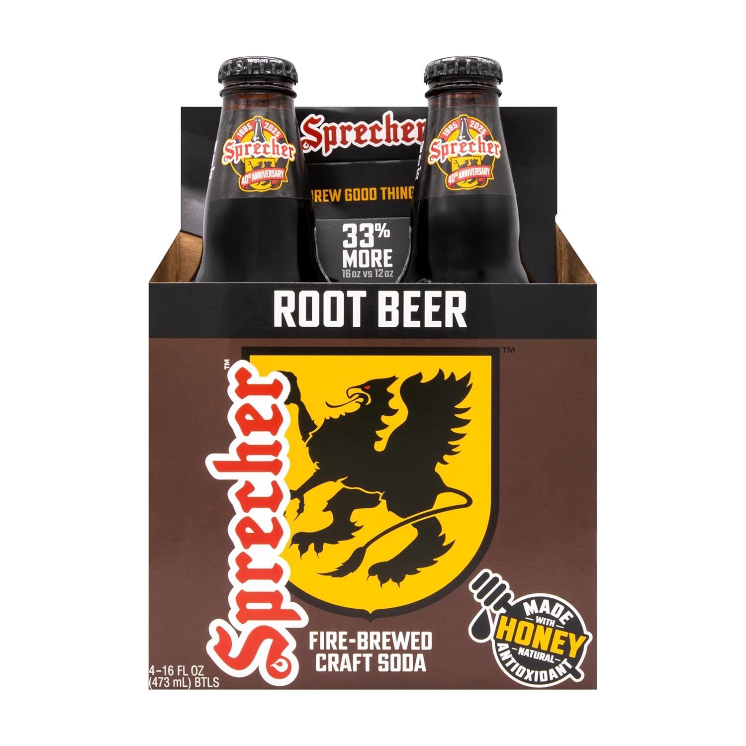 Sprecher Fire Brewed Craft Soda, Handcrafted Gourmet Soft Drink with Real Honey, 16 fl oz Glass Bottles (12 Pack, Multiple Flavors Available) (Root Beer)