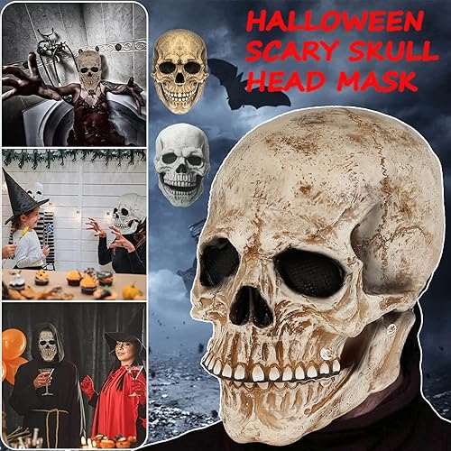 Miniatura 2 de Skull Mask, Scary Moving Jaw Open Mouth Head Mask, Creepy Latex Adult Face Masks Horror Cosplay for Party Props