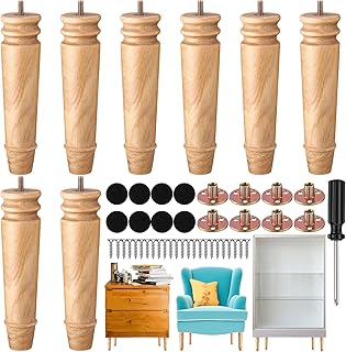 8 Pcs Wooden Furniture Legs 8 Inches Round Solid Wood Furniture Legs with M8 T-Nuts, Finished Replacement Parts for Couch Sofa Bed Cabinet Chair Ottoman Home Cabinet Dresser DIY Projects