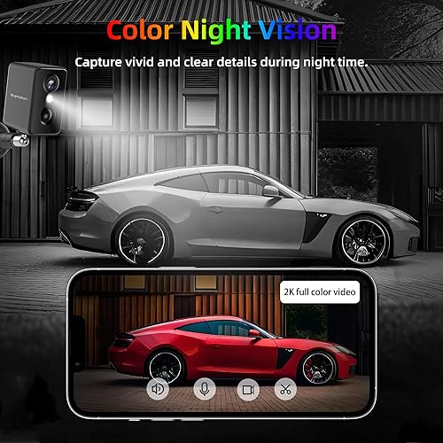 Miniatura 3 de Septekon Cámaras de seguridad 2K inalámbricas para exteriores, paquete de 4, cámara solar con dos focos, sirena de detección de movimiento PIR,