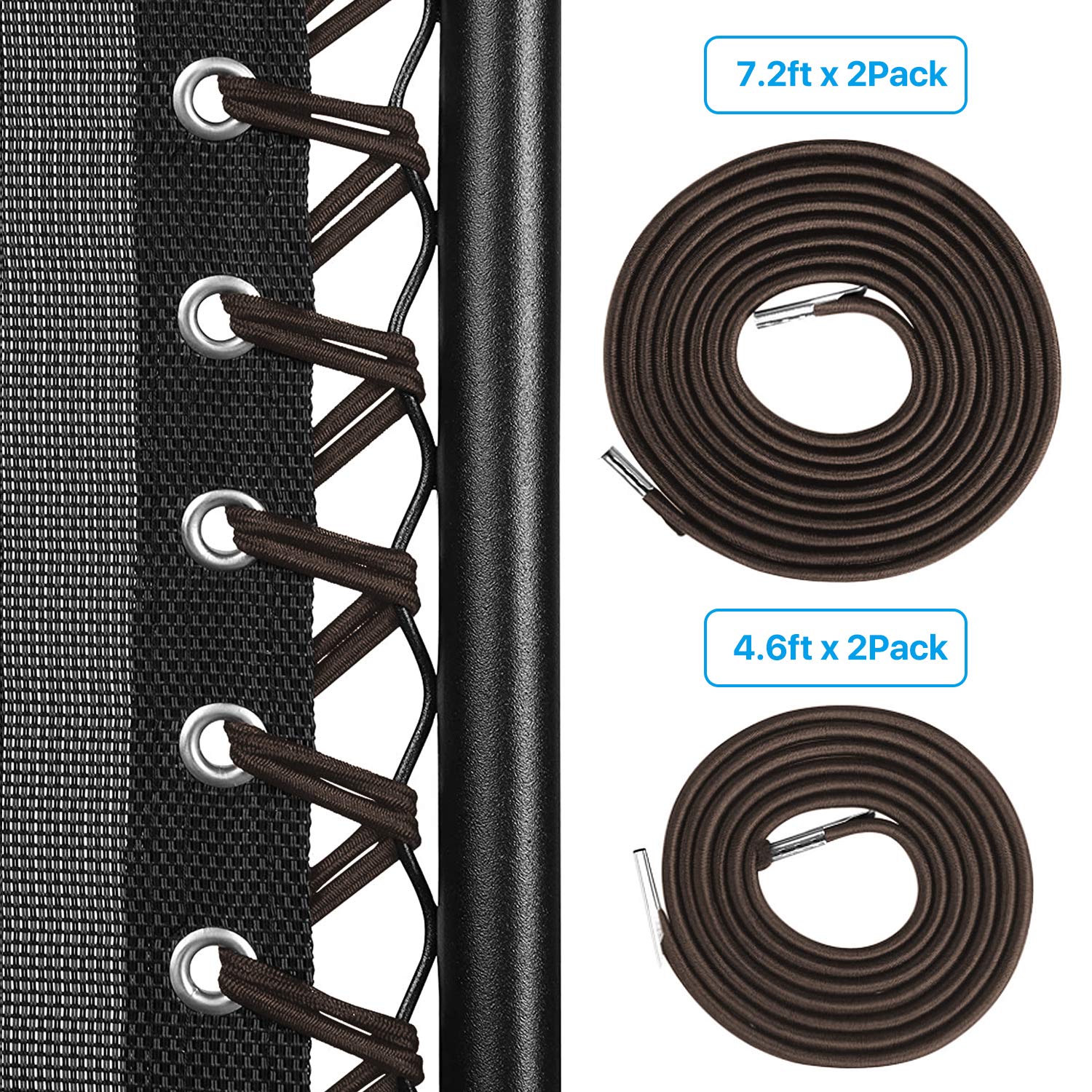 TSHAOUN Ersatz-Bungeeseile Für Zero-Gravity-Stühle – 4 Stück, Braun – 2x 1,4 M & 2x 2,2 M – Aus Nylon, Mit Metallhaken – Für Liegestühle & Lounger