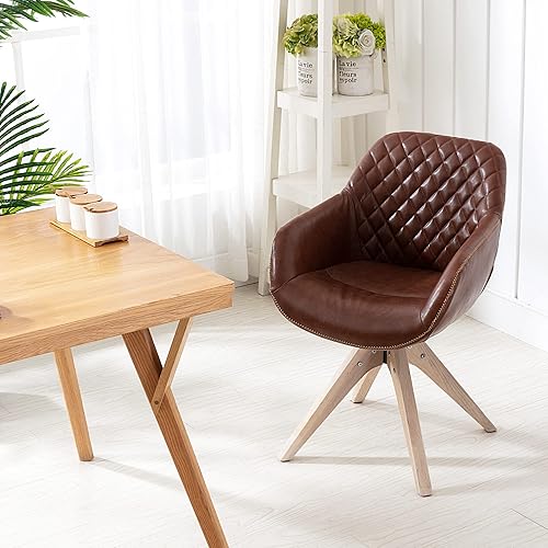 Miniatura 4 de KINWELL Sillón giratorio moderno de mediados de siglo, silla de acento contemporánea, silla de escritorio de oficina en casa, sin ruedas, silla de