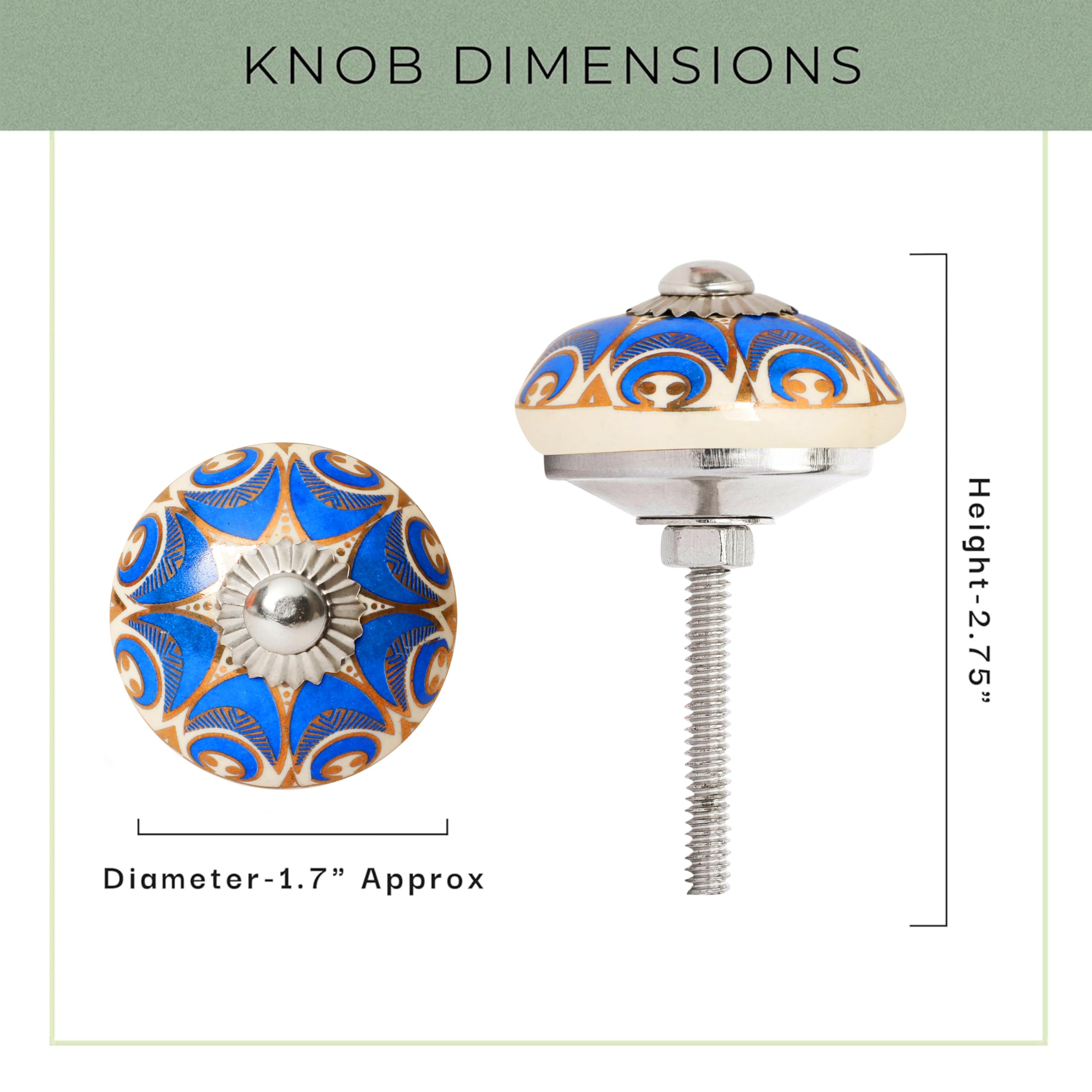 Shah Crafts.Ceramic Door Knobs for Assorted Door Knob Flower Designed Cupboard Cabinet Drawer Pulls & Chrome Hardware - Image 3