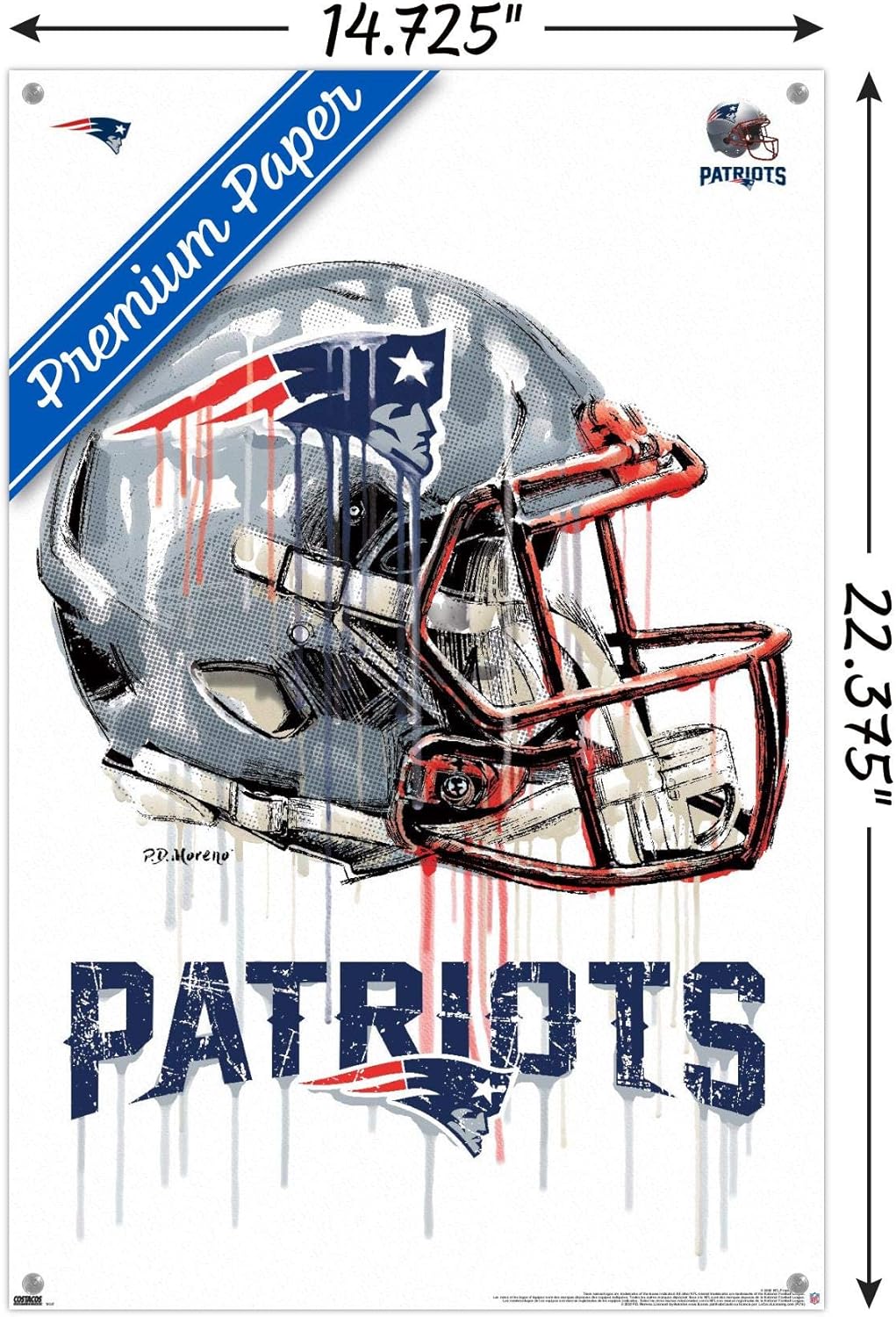 Trends International NFL New England Patriots - Drip Helmet 20 Wall Poster, 14.72" x 22.37", Premium Poster & Push Pin Bundle