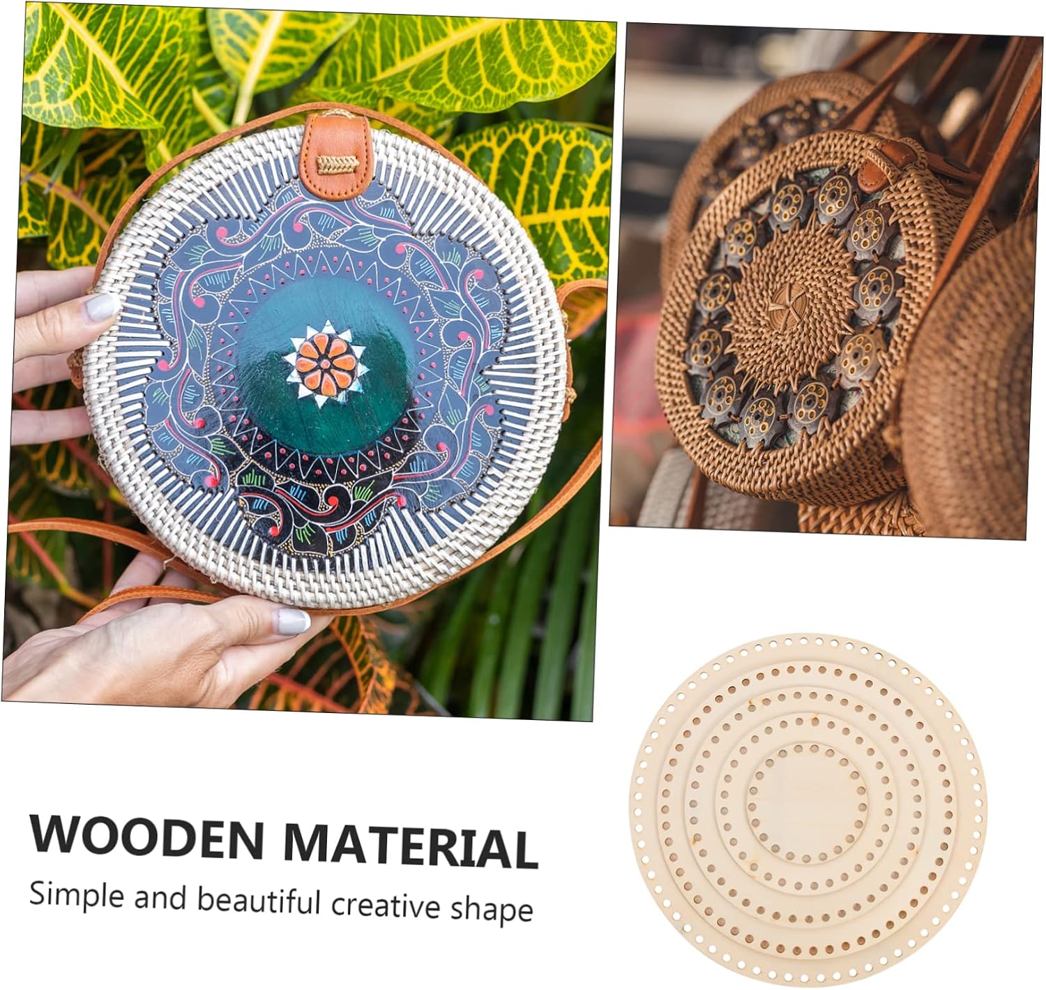 JEWEDECO 5Pcs Round Wooden Basket Base for DIY Weaving Durable Cross Stitch Bottom for Crochet Projects for Beginners and Professionals Easy to Use and Create Unique Designs