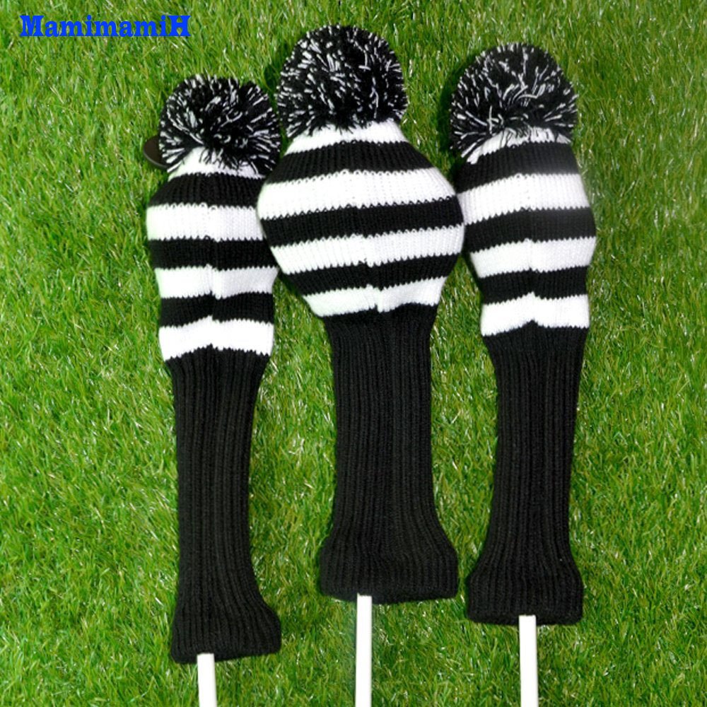 SEACLOUD Juego de 3 fundas de cabeza de club de golf de punto para conductor y Fairway Woods (patrón Argyle/estrellas y rayas)