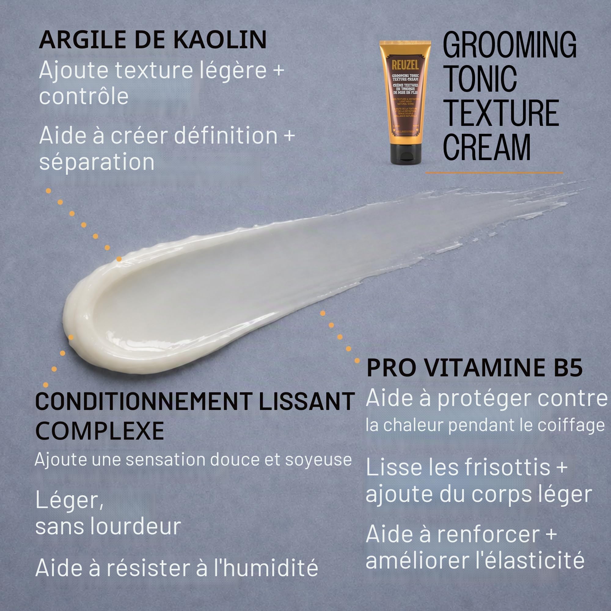 Reuzel Grooming Tonic Texture Cream, tenue moyenne et définition, texture bouclée et brillance, protection contre la chaleur pour tous les types de cheveux, 100 ml