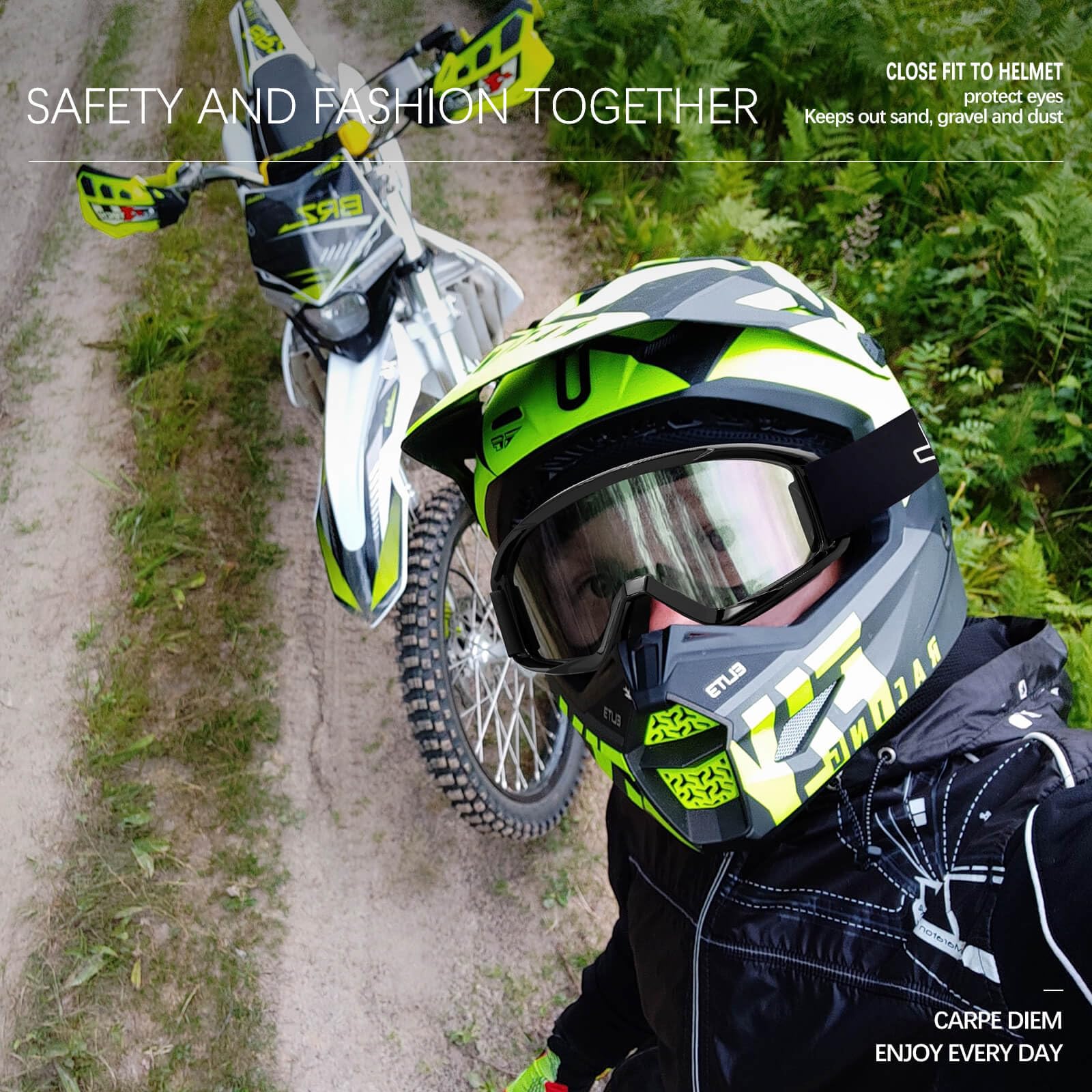 AVV Occhiali da moto per uomo e donna, antivento, per ATV, Dirt Bike, anti UV, per equitazione, MTB, motocross