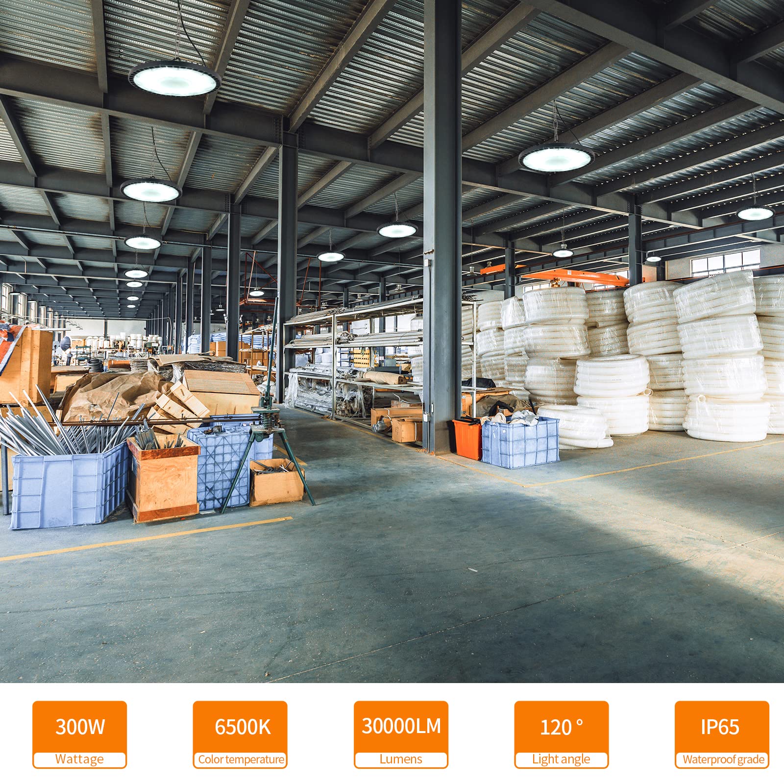 Faretto LED UFO Industriale 300W, 30000LM 6000K Bianco Freddo | Risparmio Energetico, Antiabbagliante,Corpo Dissipazione Rapida,IP65 Lampada Da Officina, Fari LED per Fabbriche Parcheggio