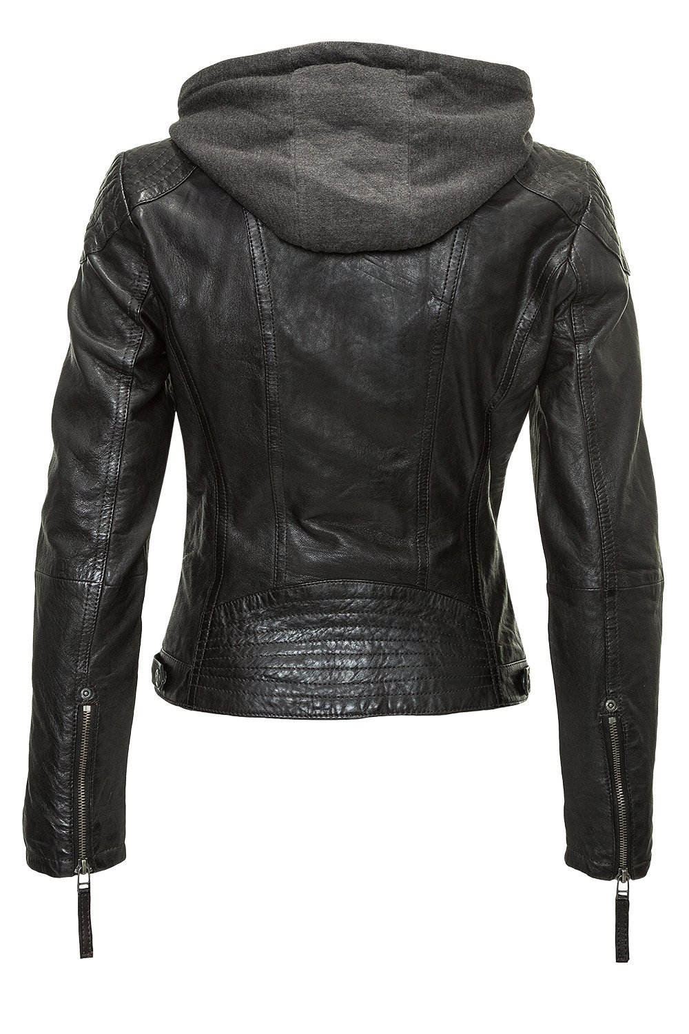 Gipsy Damen Lederjacke mit Kapuze im Biker Look Schwarz (M, Black)