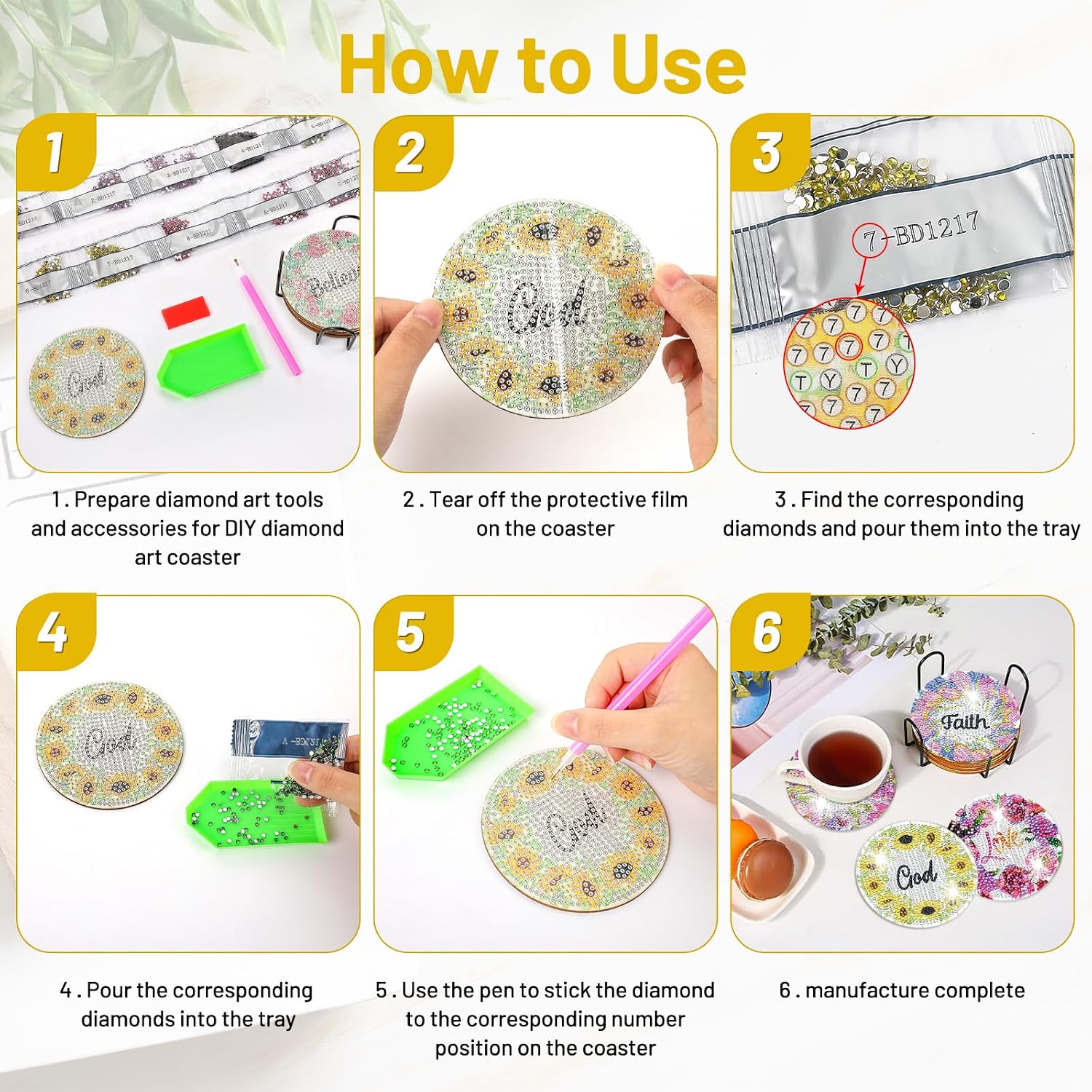 8 Pcs Flower Diamond Art Coasters with Holder DIY Bible Verse Diamond Painting Kits for Beginners Adults Craft Supplies Gift