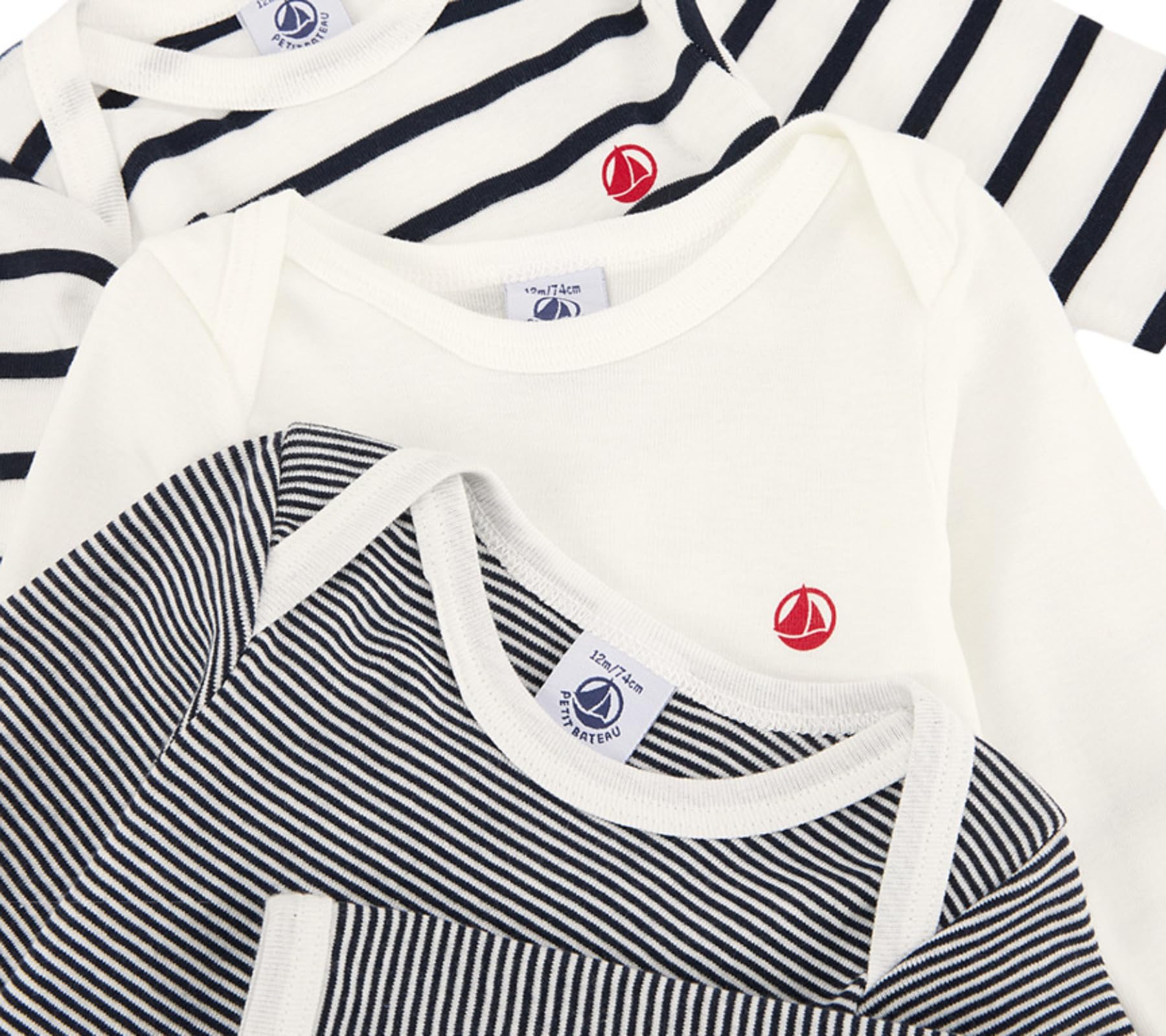 Petit Bateau A01tb Body a Righe a Maniche Lunghe Unisex - Bimbi 0-24 (Pacco da 3)