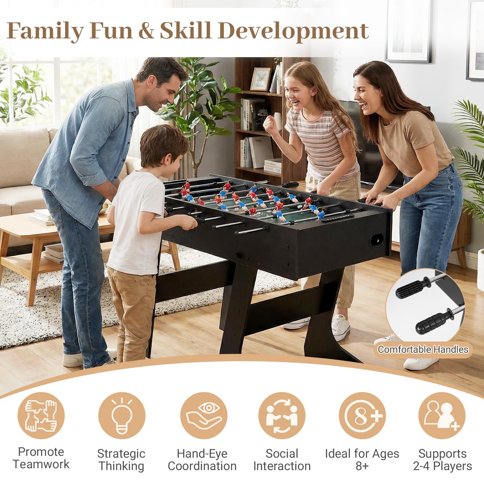 HOMASIS Kickertisch, klappbarer Tischfußball inkl. 22 Kicker, 2 Bällen & 2 Punktezähler, Tischkicker für Erwachsene & Kinder, Fußballtisch, Spieltisch für Partys & Bars, 121 x 60,5 x 81 cm