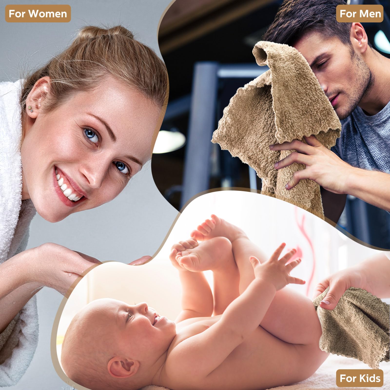 Newwiee 100 paños de baño de secado rápido a granel, 12 x 12 pulgadas, toallas faciales de microfibra suave para tu cuerpo, toallas faciales para spa (café)