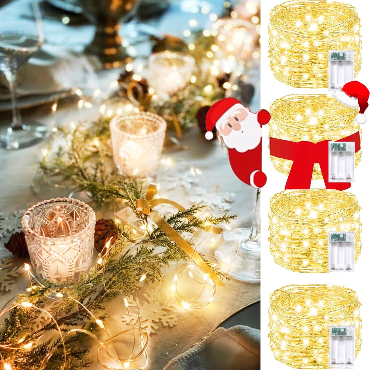 4 Pack 60 LED Fairy Lights Battery Operated with Timer, 20FT Waterproof Twinkle Lights Indoor Outdoor, Cuttable String Lights for Bedroom, Wedding, DIY, Centerpiece, Christmas Decorations (Warm White)