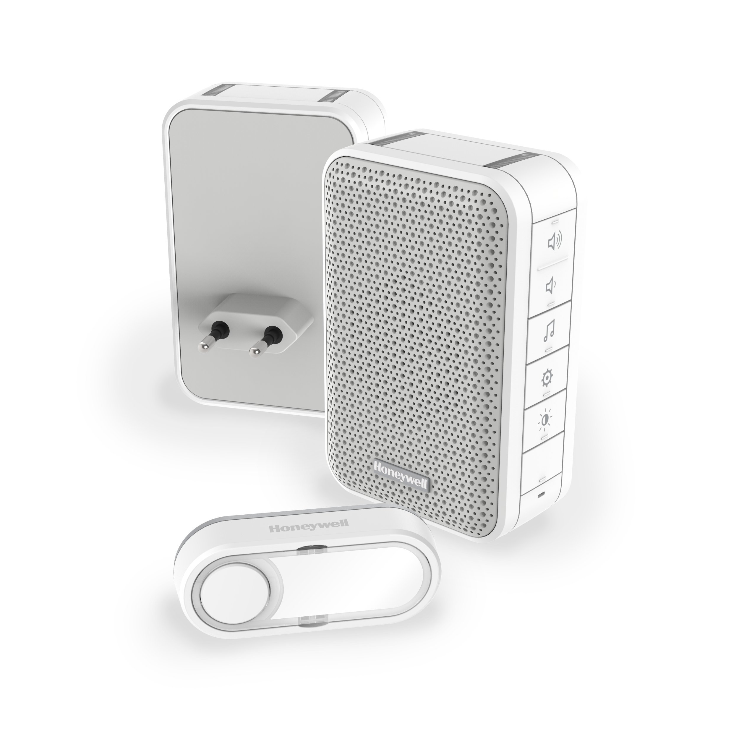 Honeywell Home DC313SP2 Serie 3, Timbre sin Hilo Enchufable con Led y Pulsador (Blanco)