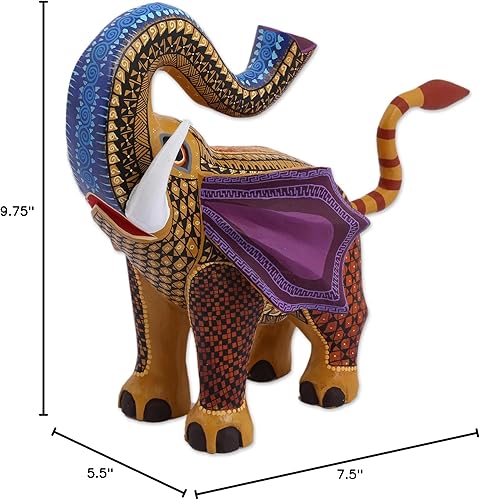 Miniatura 8 de NOVICA Figura de Alebrije de madera artesanal hecha a mano, colorido elefante trompetero, escultura multicolor México, arte popular con temática de