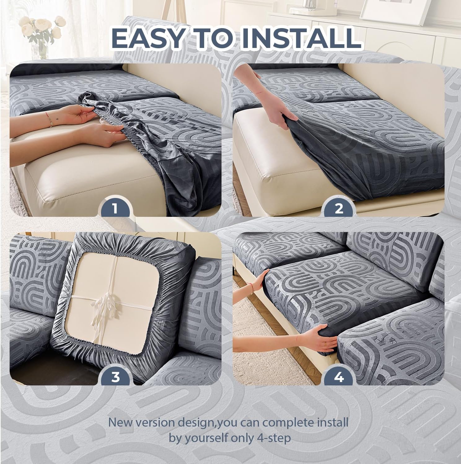 Couch Cushion Covers for Sectional Sofa Seat Cushion Cover Stretch Washable Separate Sofa Slipcovers Wear-Resistant Universal Furniture Protector (Dark Grey, 3 PC Seat or Back Covers)