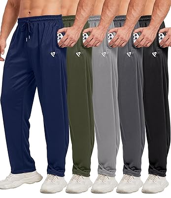 5 Pack Mens Sweatpants Open Bottom Joggers for Men with Zip Pockets Loose Fit Mesh Athletic Pants for Running,Casual