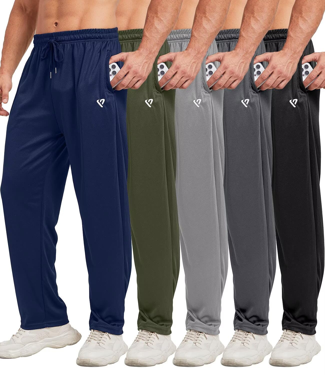 lomsoe5 Pack Mens Sweatpants Open Bottom Joggers for Men with Zip Pockets Loose Fit Mesh Athletic Pants for Running,Casual