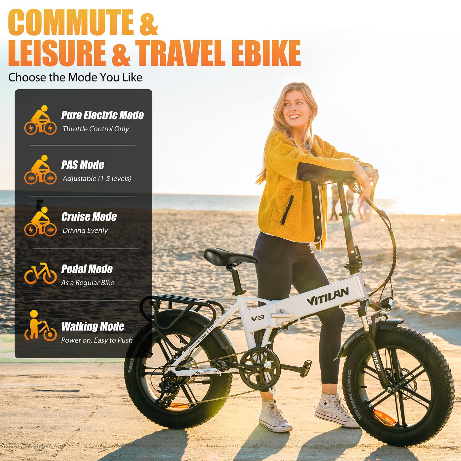 Bicicleta eléctrica Plegable para Adultos, Bicicleta eléctrica con batería extraíble de 48 V 13 Ah, neumáticos Gruesos de 20“ × 4,0”, 7 velocidades, autonomía de 40-110 km