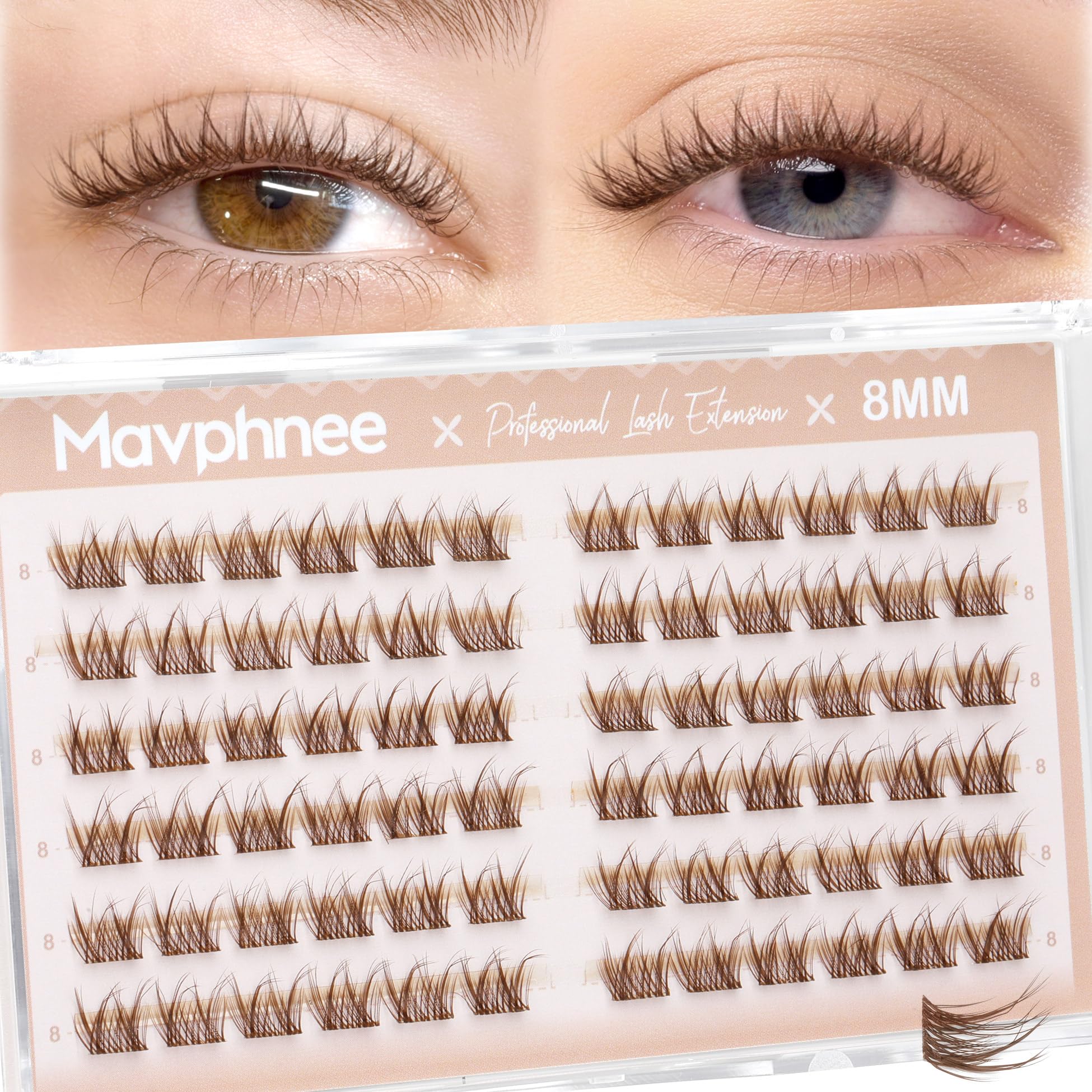 Photo 1 of 8MM Brown Lash Clusters Short Fluffy Individual Lashes with C Curl & Clear Band, Natural Look for Everyday Wear, Beginner-Friendly - Barely There & "No-Makeup" Makeup Essential