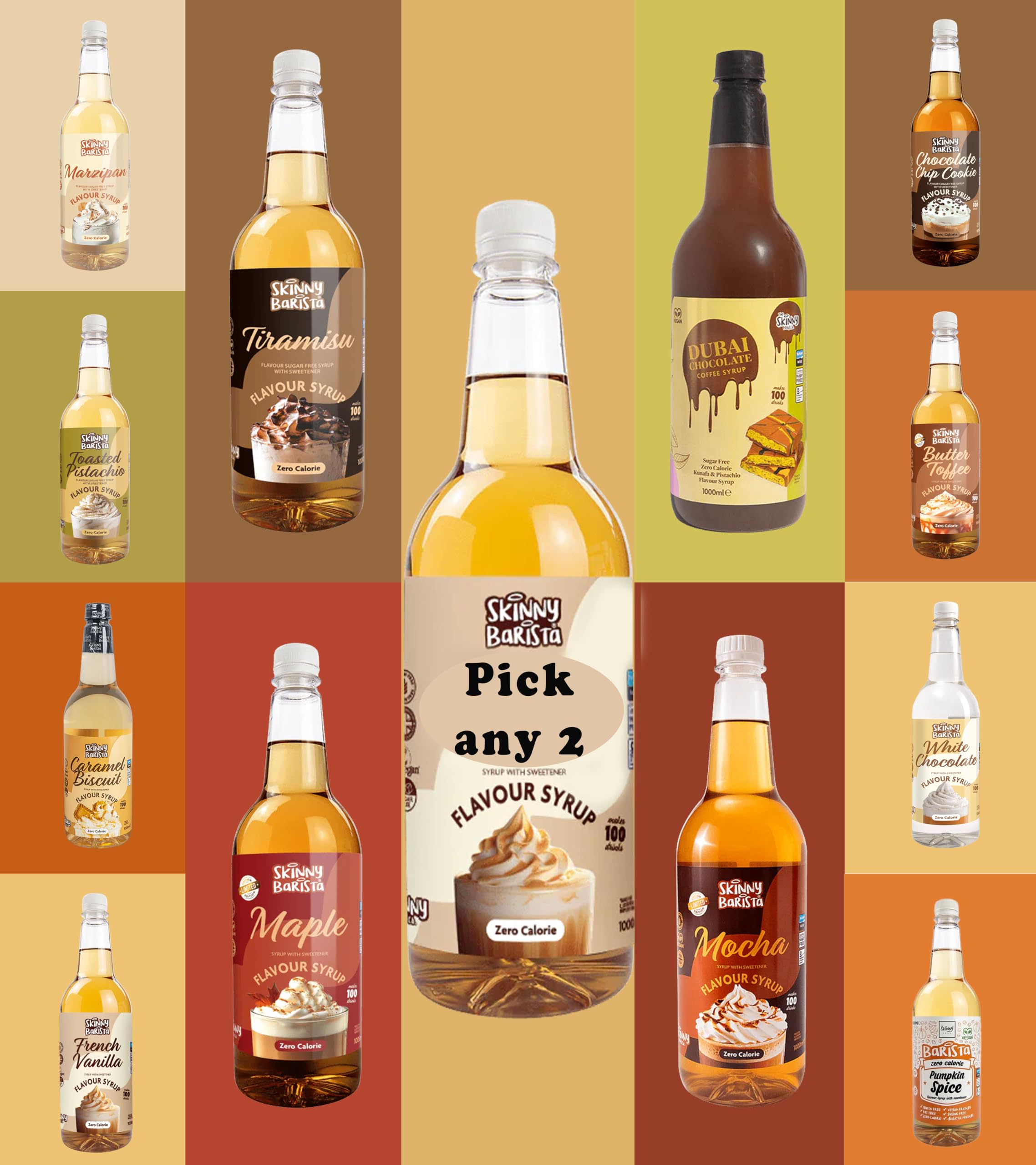 – The Skinny Food Co. Coffee Syrup - PICK ANY 2 Bottles - 2x 1 litre - Barista Syrup Flavours, Zero Calorie, Vegan, Gluten Free, Fat Free. No Guilt Sugar Free