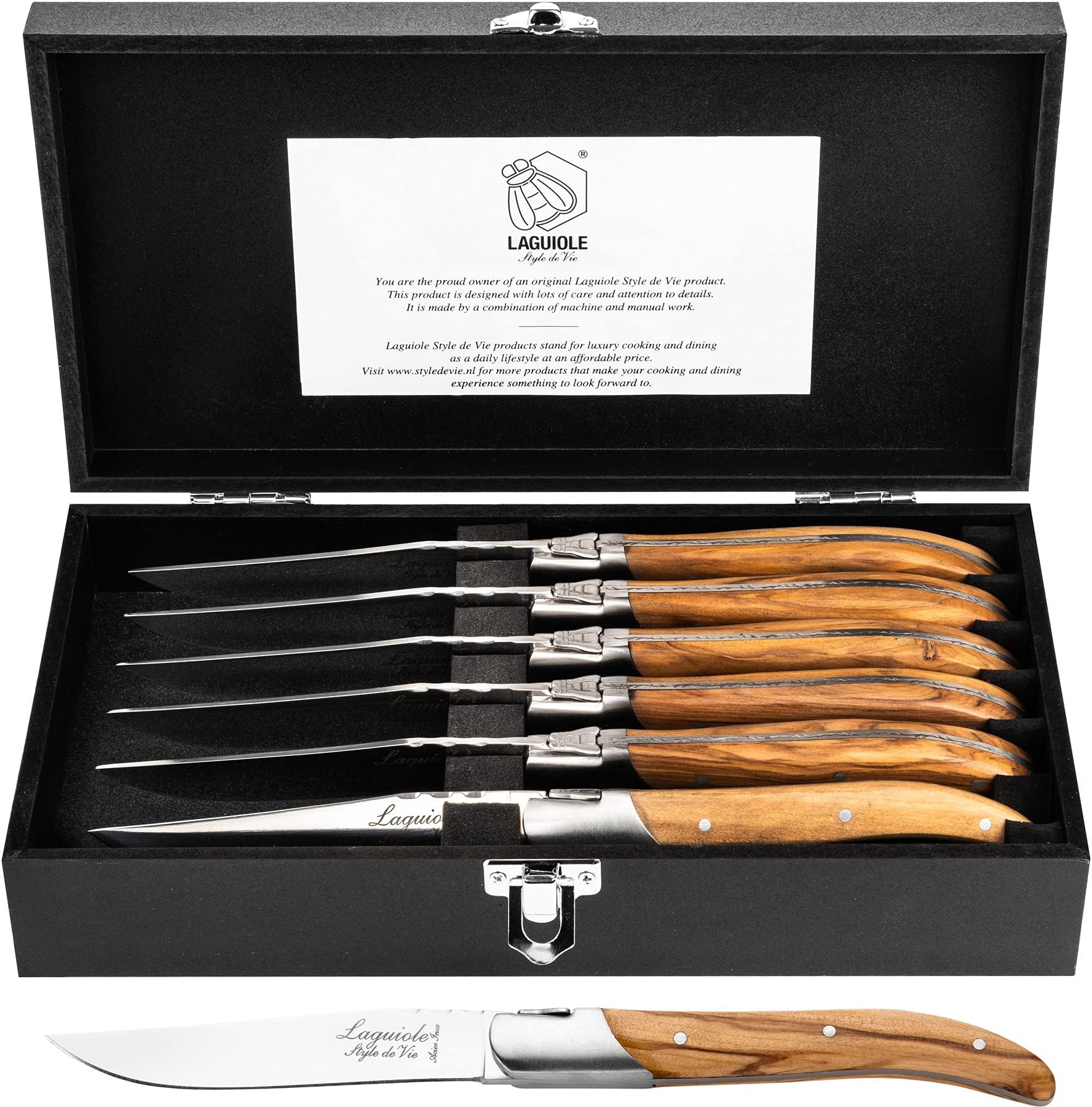 Steak Knives, Luxury Line, 6 pieces, Olive Wood, in giftbox